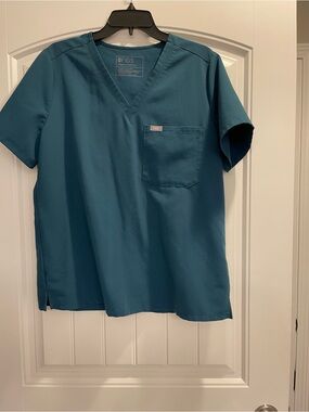 Figs Technical Coll Catarina Caribbean Blue Teal Scrub Top Womens Large Po 4228